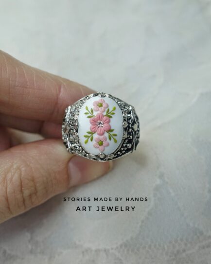 Polymer Clay Adjustable Ring Victorian Style Ring