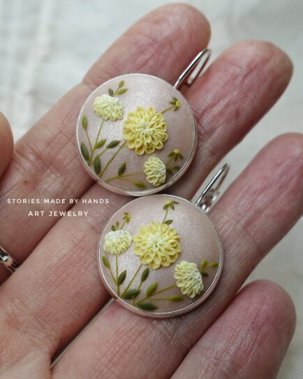 Dahlia Flower Earrings Handmade Polymer Clay Earrings
