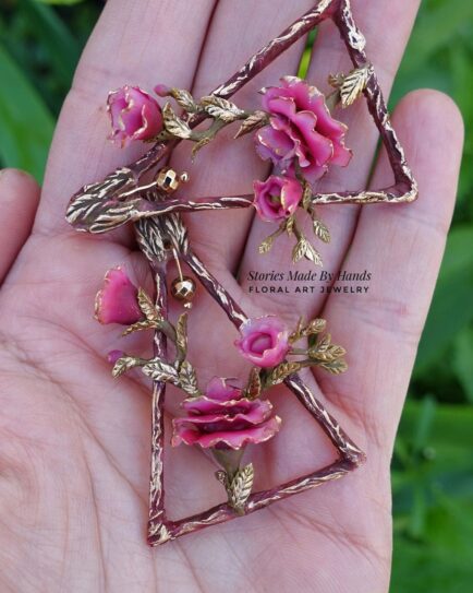 Flower Garden Handmade Polymer Clay Triangle Earrings