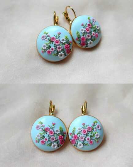 Made to order Sakura Oriental Earrings Japanese Cherry Blossom Earrings Elegant earrings Blue color